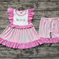 Baby Girl Short Sleeves Crabs Tops Pink Stripes Shorts Set