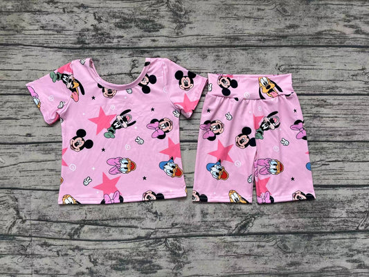 Pre-order Baby Girl Short Sleeves Cartoon Shirt Shorts Pink Set