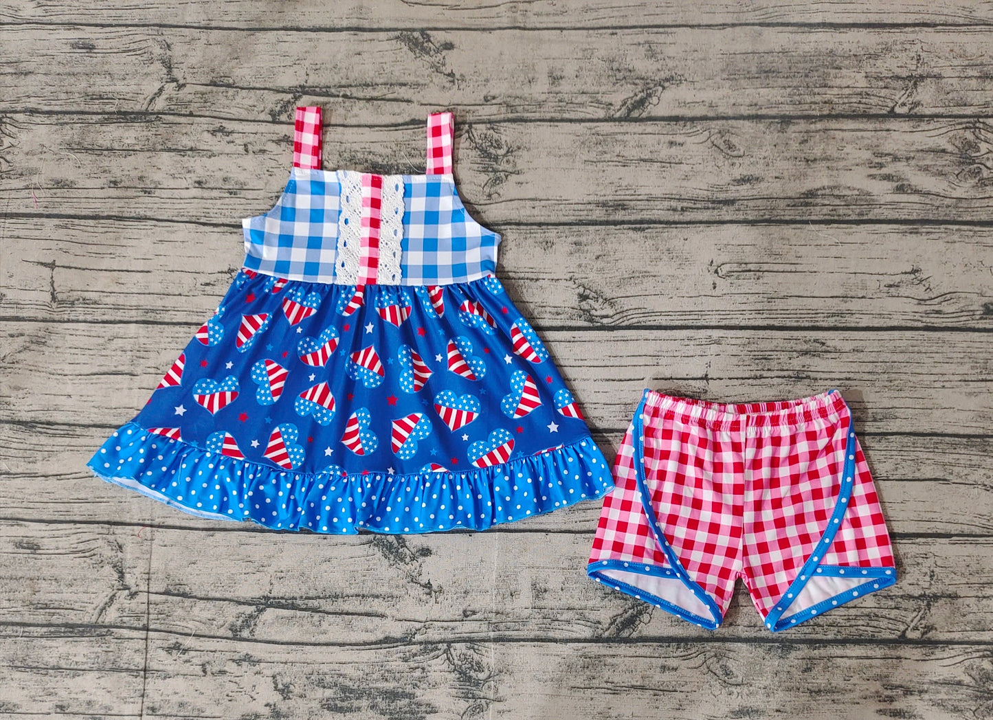 Baby Girl July 4th Hearts Tunic Plaid Shorts Set