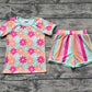 Baby Girl Flower Tee Shirts Colorful Stripes Shorts Summer Set