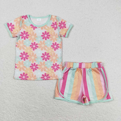 Sibling Baby Girls Kids Short Sleeves Flower Cactus Shirts Shorts Sets Summer Clothes RTS