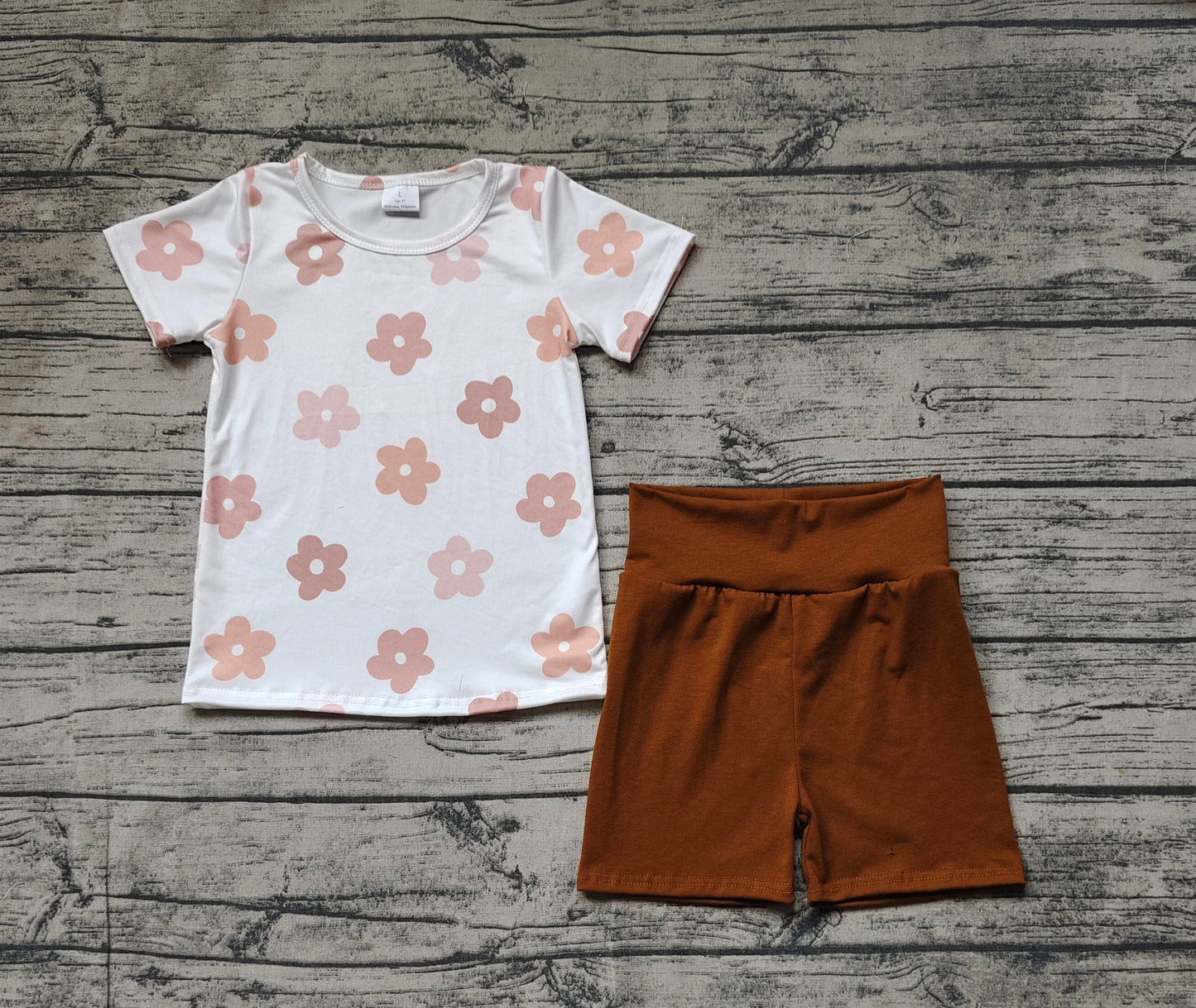 Baby Girl Short Sleeve Flower Shirt Brown Shorts Set