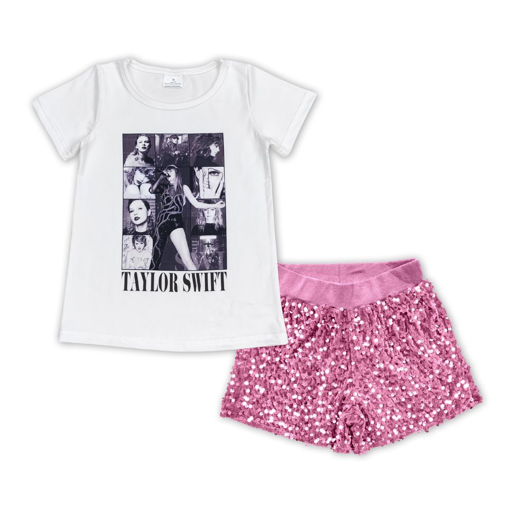 Baby Girl Singer Shirt Pink Sequin Shorts Set