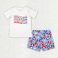 Sibling Baby Girls Kids Short Sleeves Shirts Denim Shorts 4th of July Clothes Sets RTS