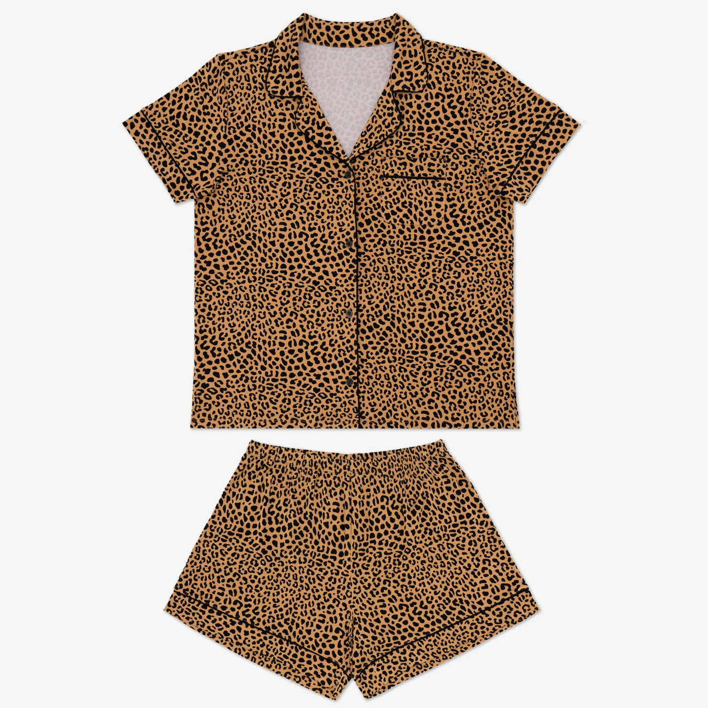 Pre-order Adult Women Short Sleeves Leopard Buttons Shirt Shorts Pajamas Set