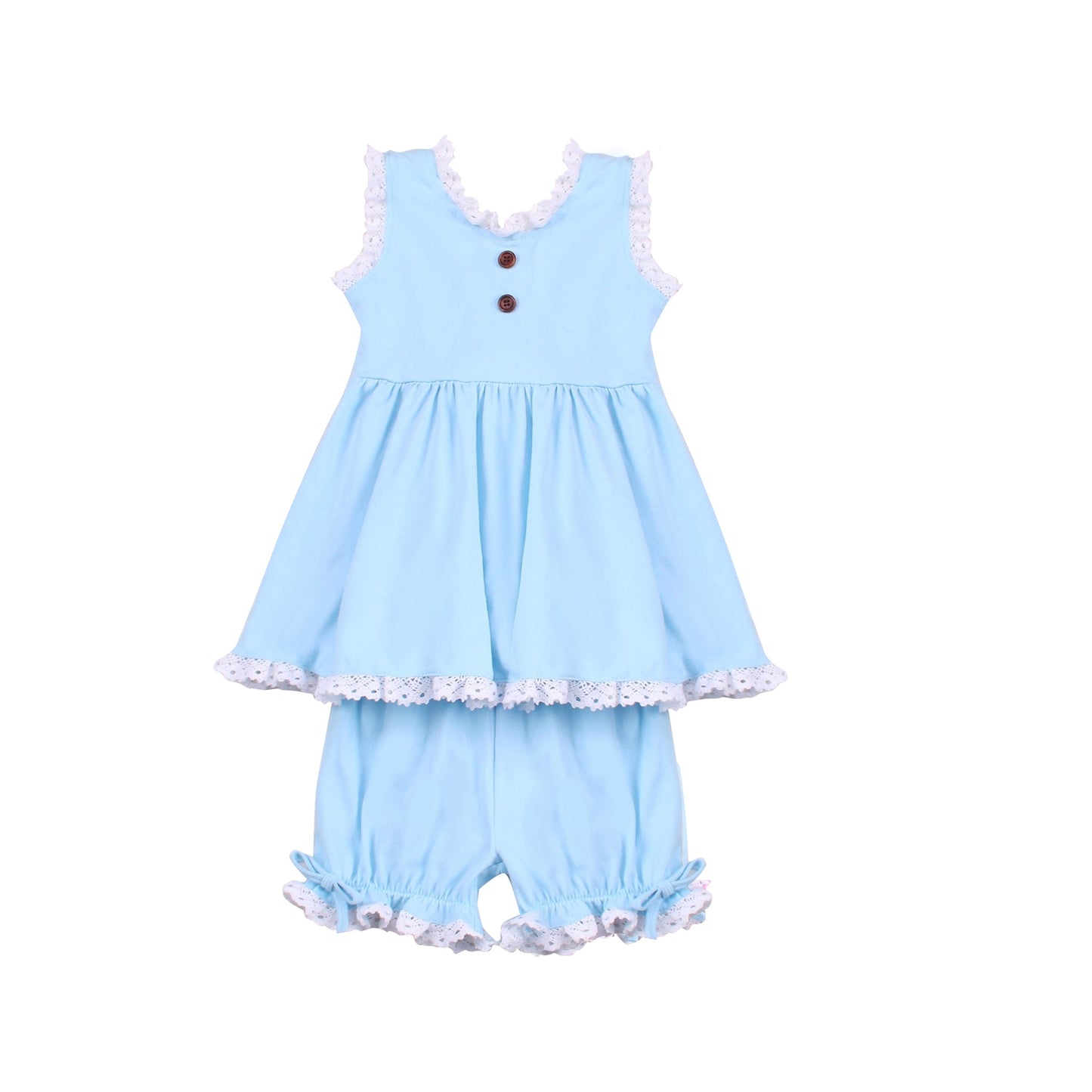 Pre-order Baby Girl Sleeveless Blue Tunic Shorts Clothes Cotton Set