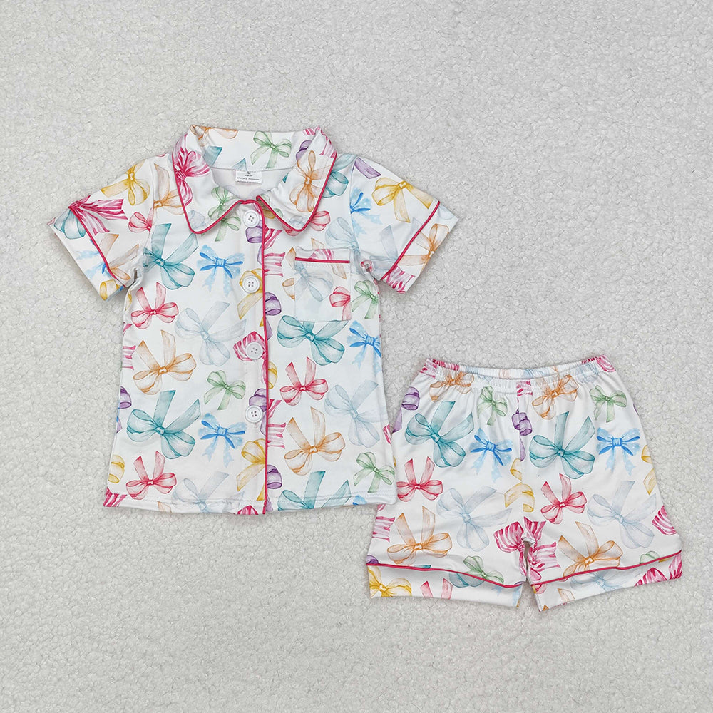 Baby Girl Short Sleeves Bows Buttons Shirt Shorts Sibling Pajamas Set  RTS