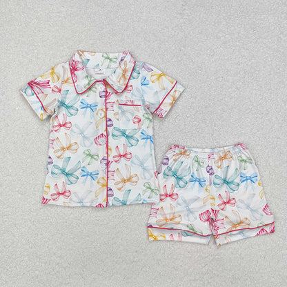 Baby Girl Short Sleeves Bows Buttons Shirt Shorts Sibling Pajamas Set  RTS