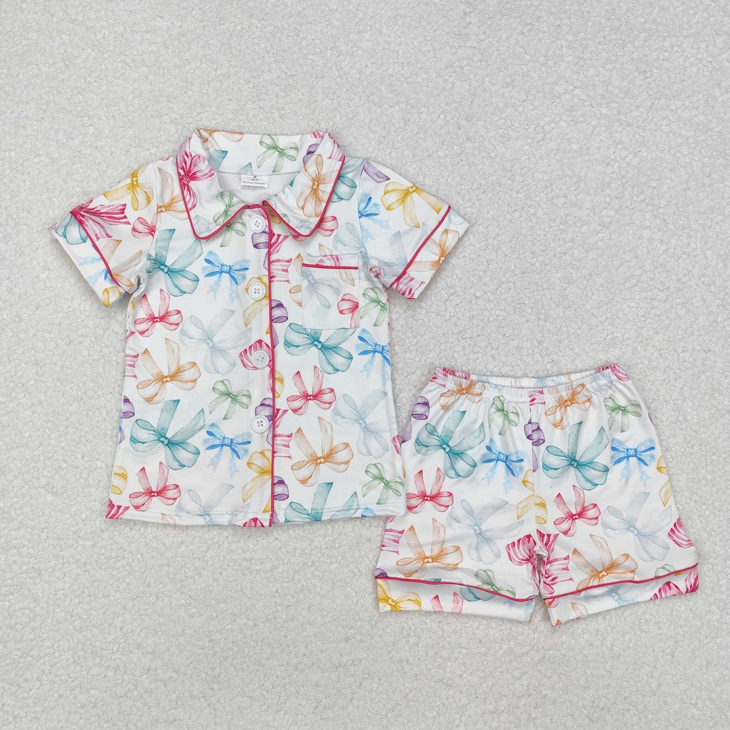 Baby Girl Short Sleeves Colorful Bows Buttons Shirt Shorts Sibling Pajamas Clothes Set RTS
