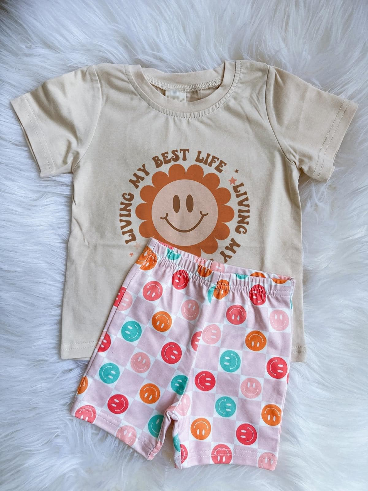 Pre-order Baby Girl Short Sleeves Smile Shirt Shorts Outfit Clothes Set