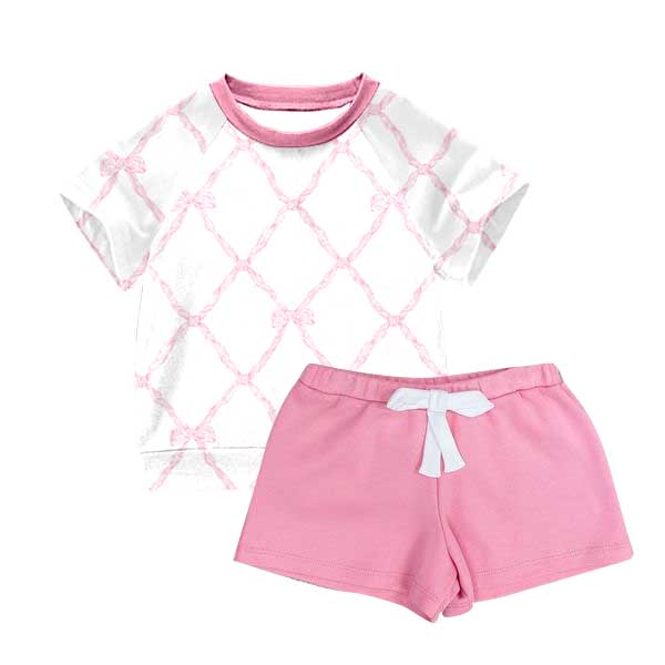 Preorder Baby Girl Bows Shirt Sports Pink Shorts Clothes Set