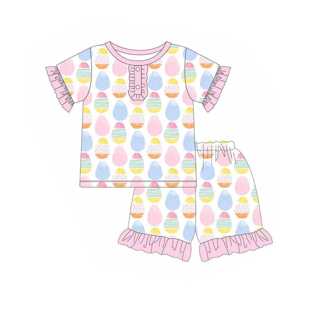 Preorder Baby Girl Easter Eggs Shirt Ruffle Shorts Pajamas Clothes Set