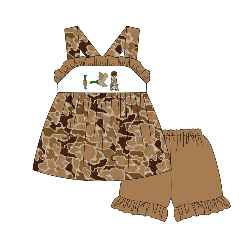 Preorder Baby Girl Duck Call Dog Camo Tunic Shorts Clothes Set