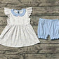 Baby Girl Short Sleeves Easter Rabbits Tunic Blue Shorts Clothes Set