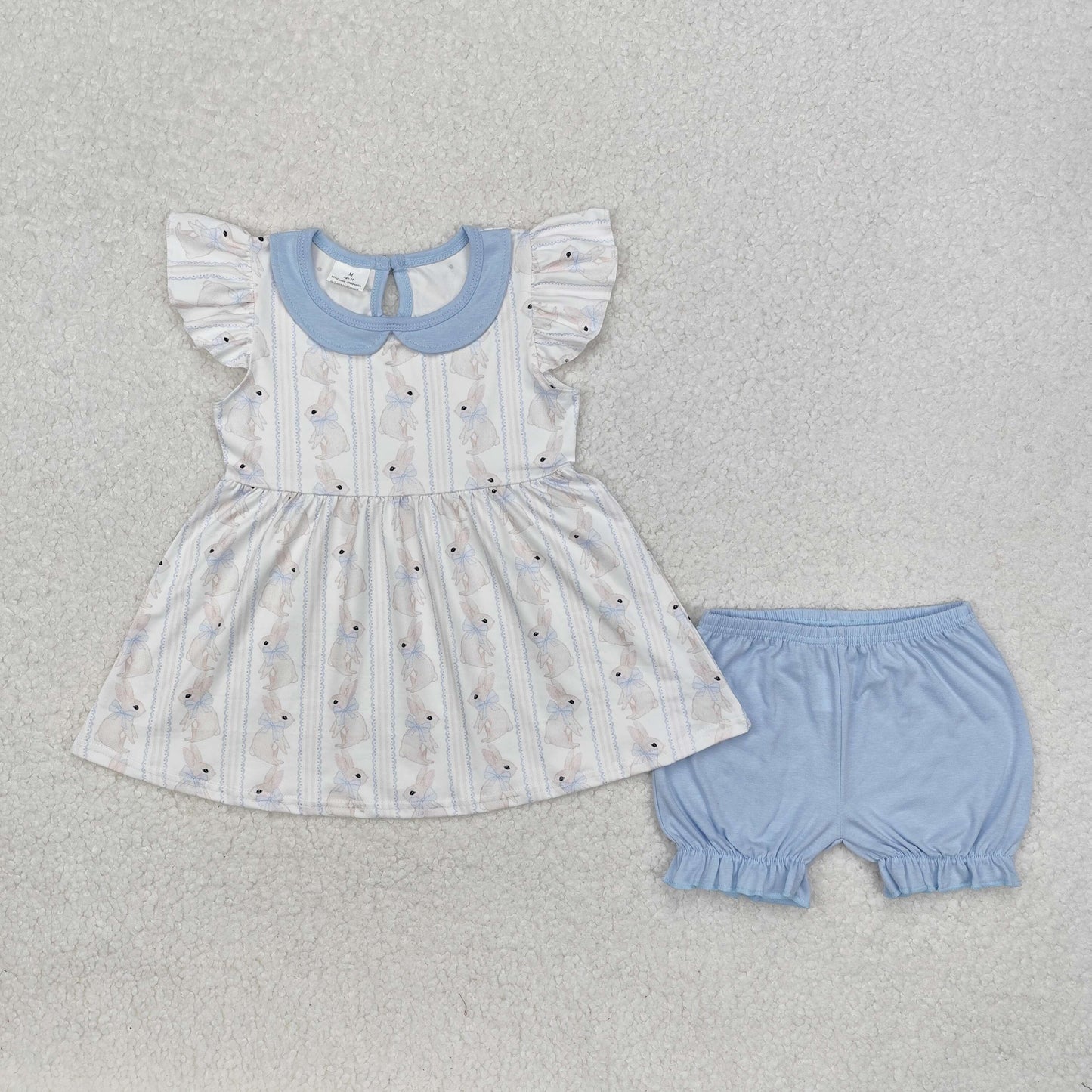 Baby Girl Short Sleeves Easter Rabbits Sibling  Romper Clothes Set RTS