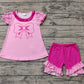 RTS Baby Girl Short Sleeves Bow Tops Ruffle Shorts Clothes Pink Set