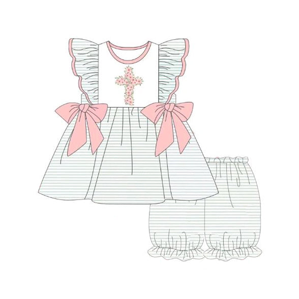 Preorder Baby Girl Easter Cross Bows Tunic Shorts Clothes Set