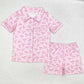 Adult Women Short Sleeves Bows Pocket Buttons Shirt Shorts Pajamas Set RTS