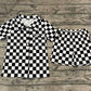 Adult Women Short Sleeves Black Checkered Buttons Tops Shorts Pajamas Set