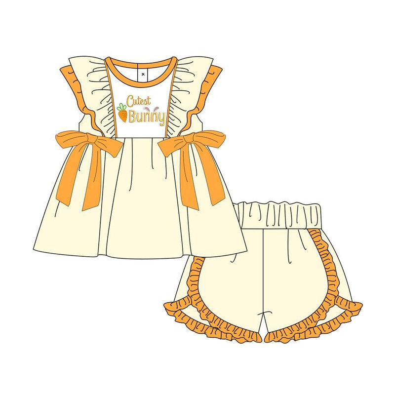 Preorder Baby Girl Easter Bunny Bows Tunic Ruffle Shorts Clothes Set