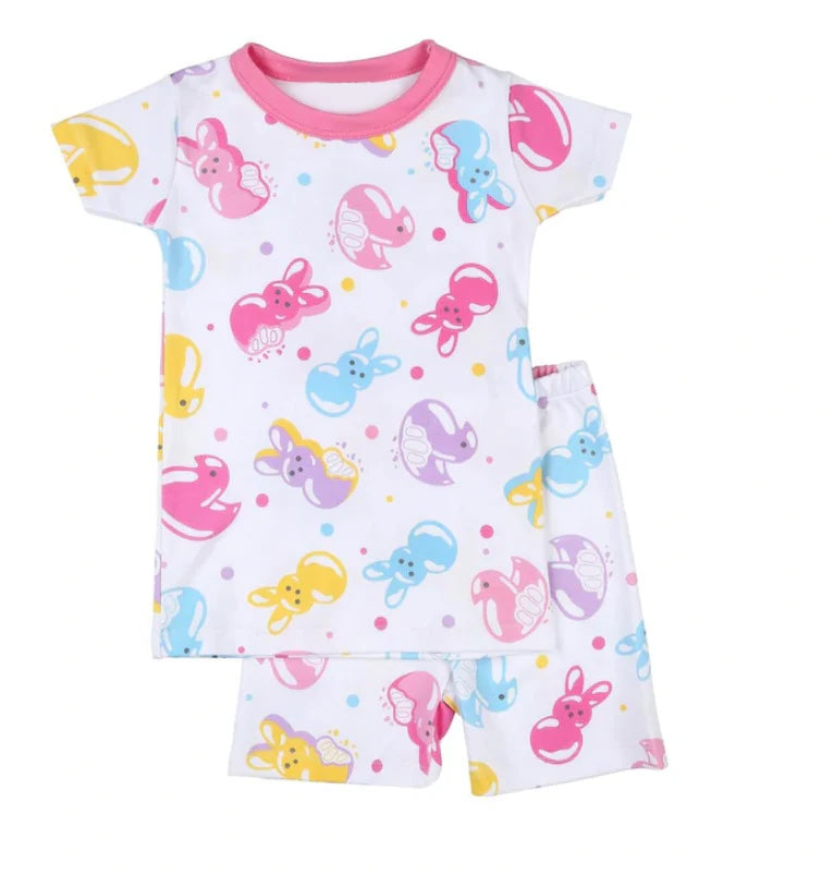 Preorder Baby Girl Short Sleeves  Easter Rabbit Shirt Shorts Pajamas Clothes Set