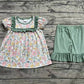 Baby Boy Short Sleeves Floral Tunic Green Cotton Shorts Clothes Set