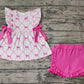 Baby Girl Pink Short Sleeves Bows Tunic Ruffle Shorts Clothes Set