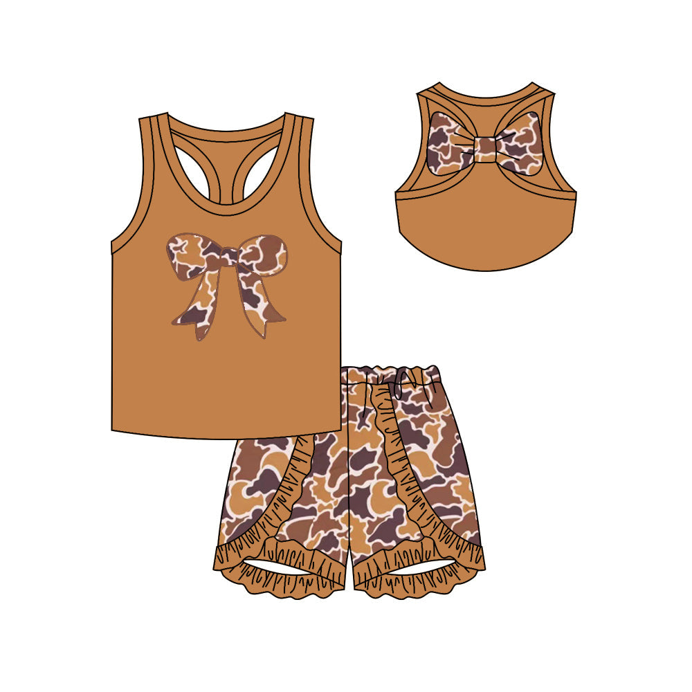 Preorder Baby Girl Sleeveless Camo Bow Tops Shorts Clothes Set