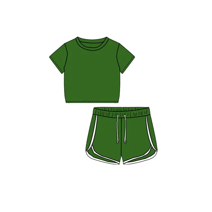 Preorder Baby Girl Short Sleeves Green Shirt Sports Shorts Clothes Set