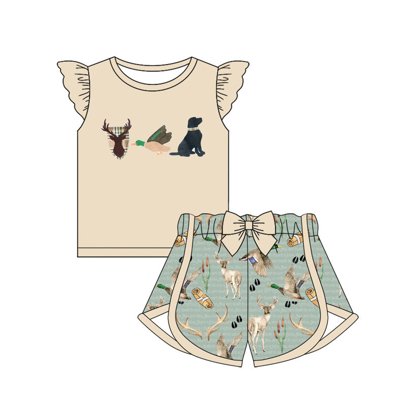 Preorder Baby Girl Short Sleeves Hunting Deer Duck Dog Shirt Shorts Clothes Set