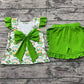 Baby Girl Short Sleeves St Patrick Day Rainbow Green Bow Tunic Shorts Clothes Set