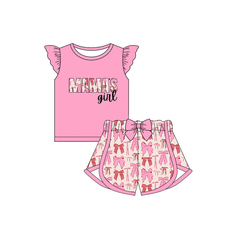 Preorder Baby Girl Short Sleeves Mama's Girl Bow Shirts Bow Shorts Clothes Set