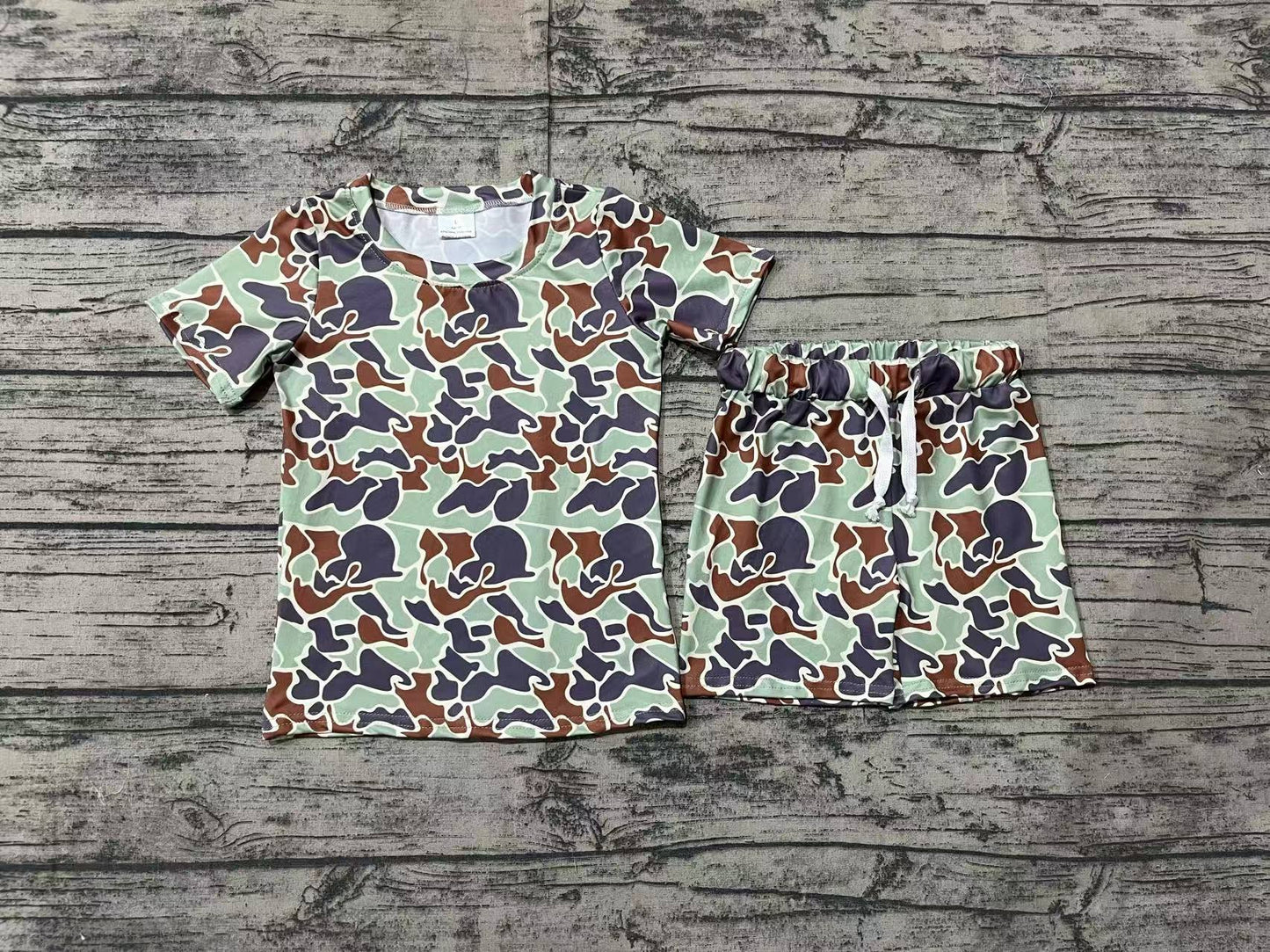 Baby Boy Short Sleeves Green Camouflage Shirt Shorts Outfit Clothes Set