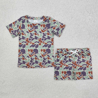 Baby Boy Short Sleeves Camo Shirt Shorts Pajamas Sibling Set RTS