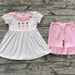 Baby Girl Short Sleeves Dots Dance Tunic Ruffle Pink Shorts Clothes Set