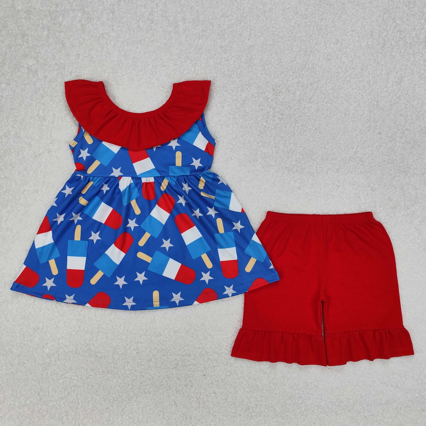 Baby Girl Sleeveless Flower Bows Tunic Ruffle Shorts Sibling Clothes Set RTS