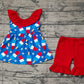 Preorder Baby Girl Short Sleeves July 4th Popsicle Stars Tunic Red Ruffle Shorts Clothes Set（ No moq ）