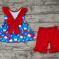 Preorder Baby Girl Short Sleeves July 4th Popsicle Stars Tunic Red Ruffle Shorts Clothes Set（ No moq ）