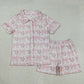 Adult Women Short Sleeves Bows Pocket Buttons Shirt Shorts Pajamas Set RTS