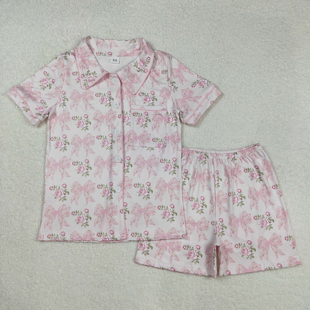 Baby Girl Adult Women Flower Bows Sibling Family Romper Pajamas Set RTS