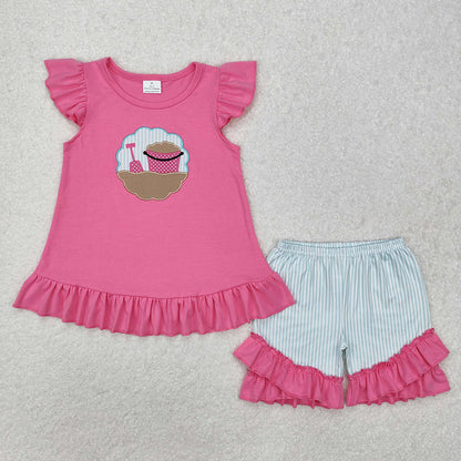 Baby Boy Girl Short Sleeves Embroidery Beach Sibling Clothes Set