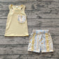 Baby Girl Sleeveless Pocket Bow Yellow Vest Shirt Flower Shorts Clothes Set RTS