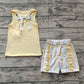 Baby Girl Sleeveless Pocket Bow Yellow Vest Shirt Flower Shorts Clothes Set RTS