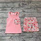 Preorder Baby Girl Sleeveless Pink Vest Shirt Flower Shorts Clothes Set（ No moq ）