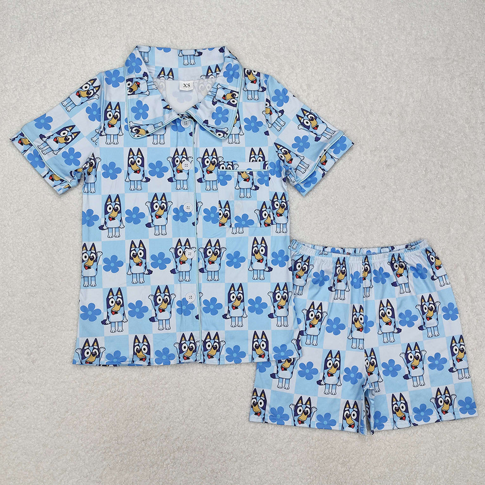 Baby Girl Adult Women Dogs Checkered Flower Sibling Mommy and Me Buttons Pajamas Set