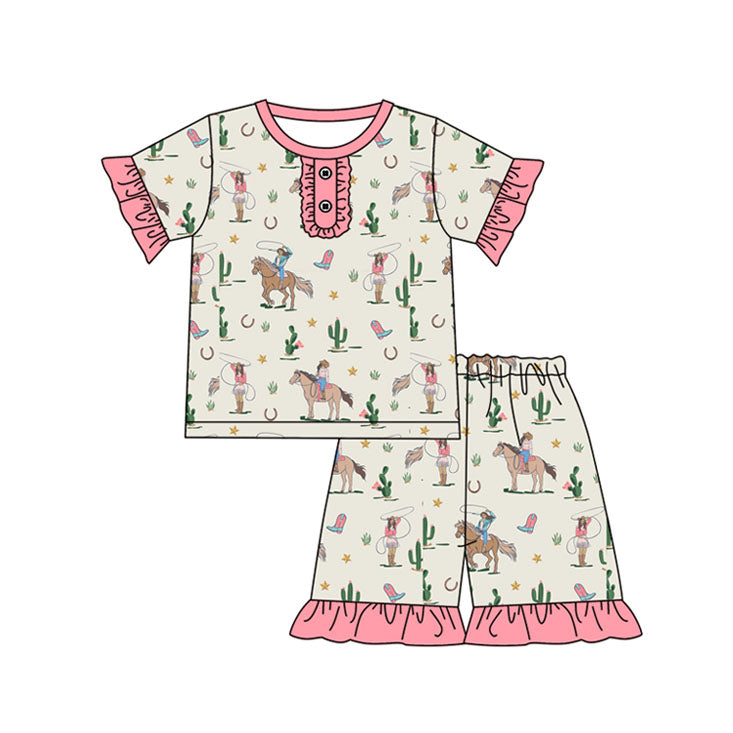 Preorder Baby Girl Short Sleeves Western Rodeo Shirt Shorts Pajamas Clothes Set