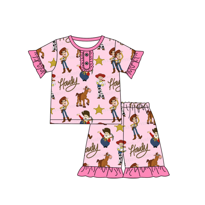 Preorder Baby Girl Short Sleeves Toys Shirt Shorts Pajamas Pink Clothes Set