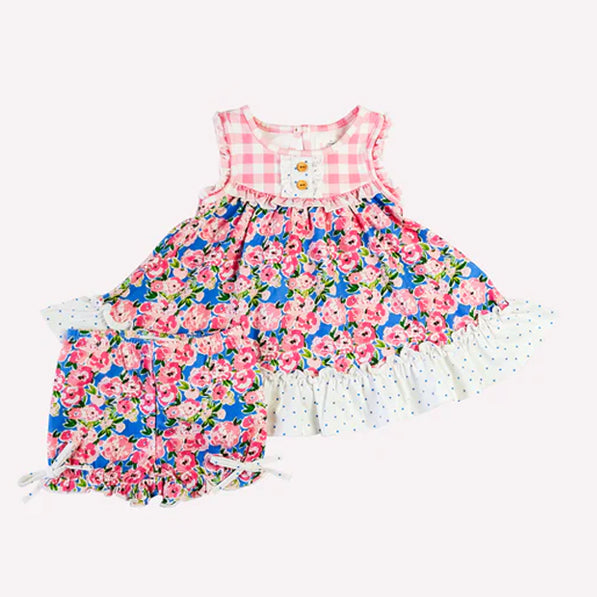 Preorder Baby Girl Sleeveless Flower Tunic Bow Shorts Clothes Set