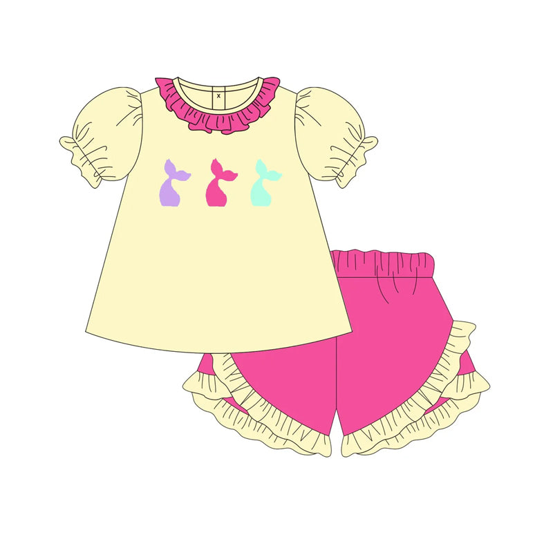 Preorder Baby Girl Short Sleeves Mermaid Tunic Ruffle Shorts Clothes Set