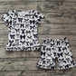 Baby Girl Short Sleeves Black Bows Shirt Ruffle Shorts Clothes Set RTS